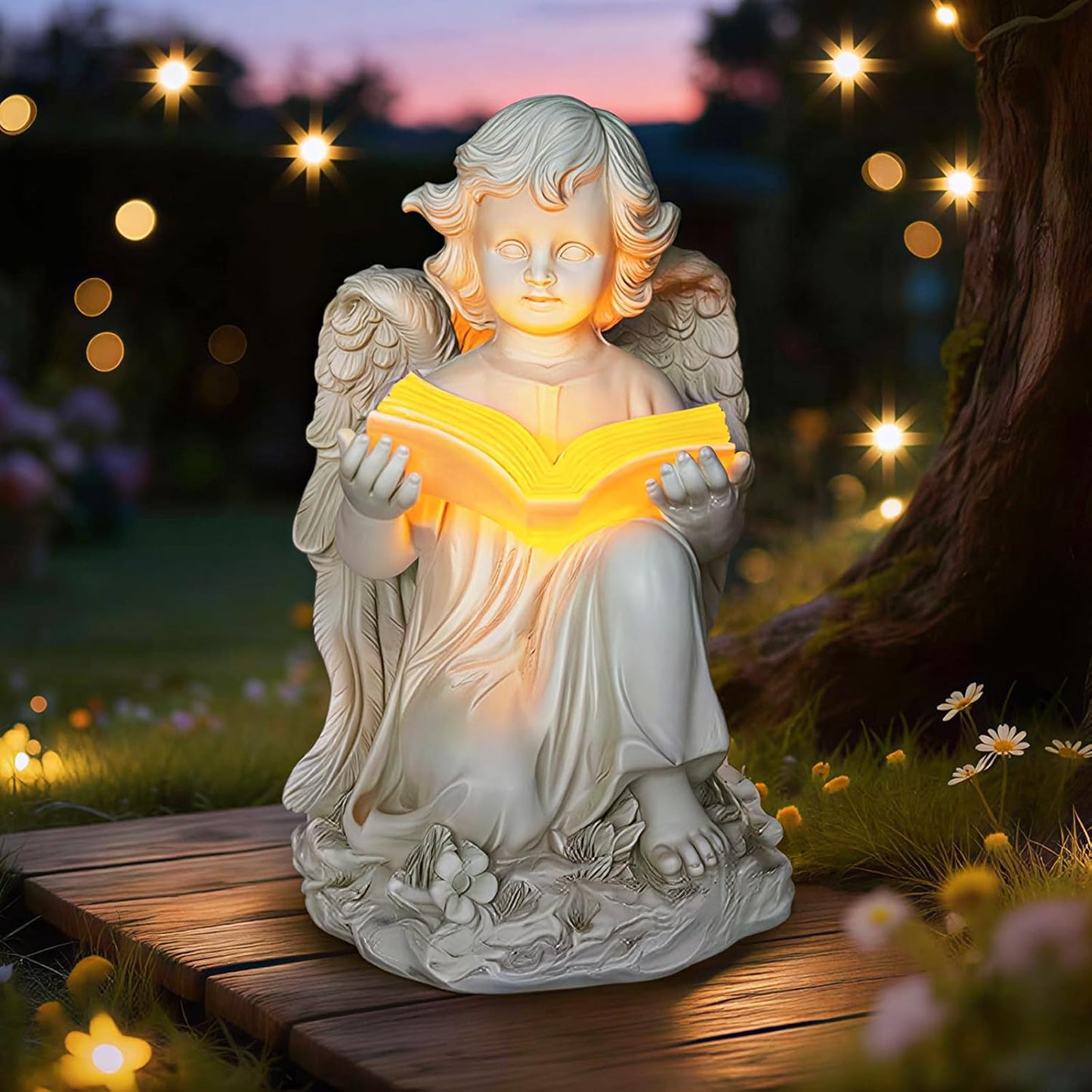 Estatuas ángel jardín con Biblia decoración patio