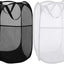 Cesta ropa sucia malla plegable con bolsillo negroblanco