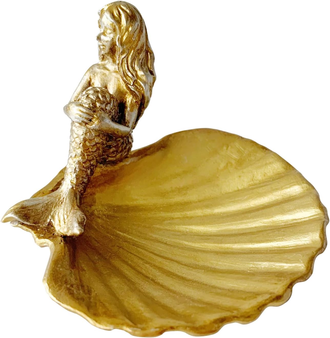 Soporte anillo resina concha sirena dorada decoración hogar