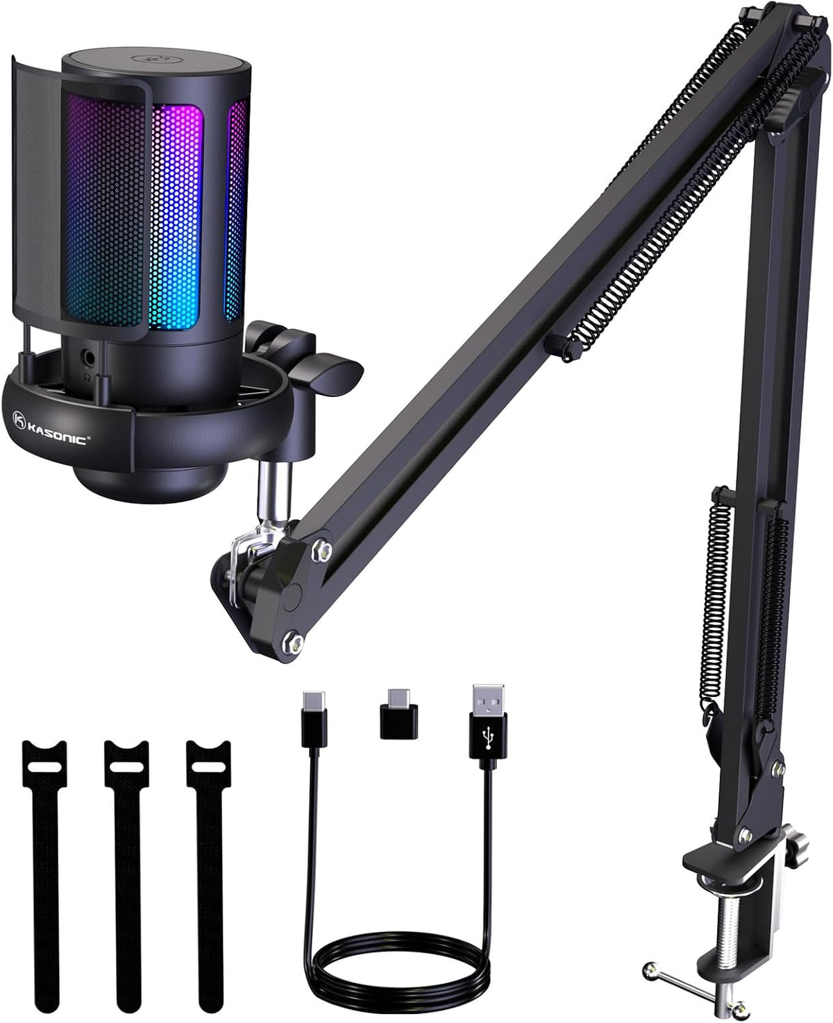 Micrófono USB para PC con brazo boom y filtro pop