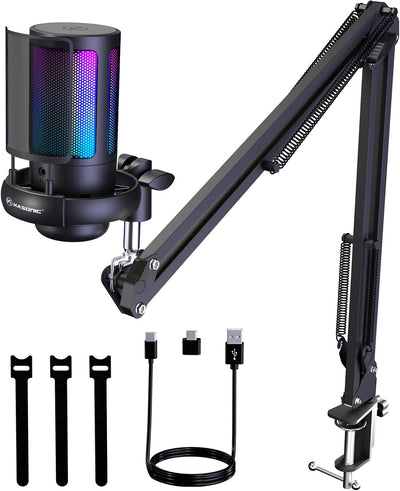 Micrófono USB para PC con brazo boom y filtro pop