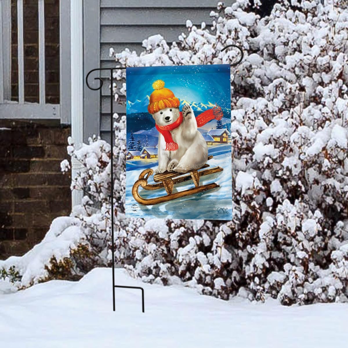 Bandera jardín invierno con oso polar