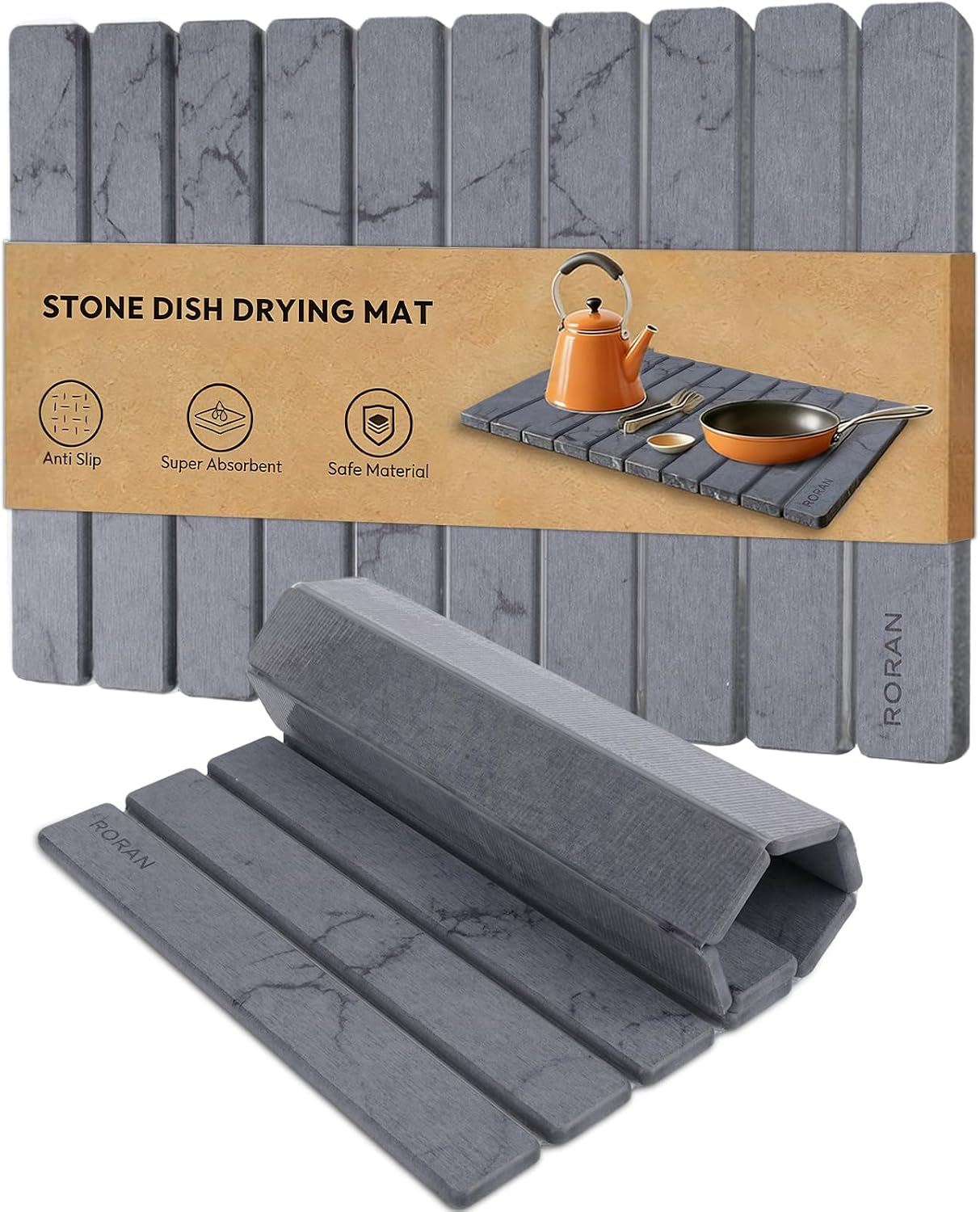 Tapete secado platos piedra 24x16pulg plegable gris