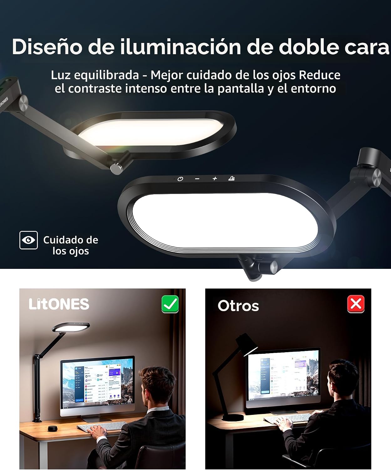 Lámpara LED escritorio doble cara ajustable con perilla