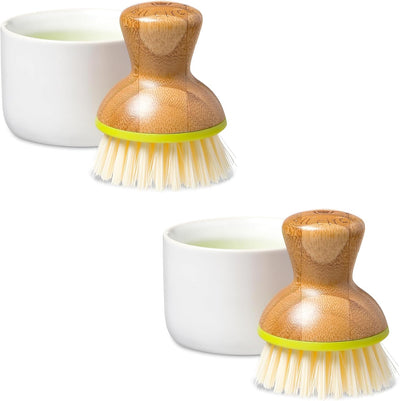 Set cepillos bambú y dispensador jabón cerámica cocina
