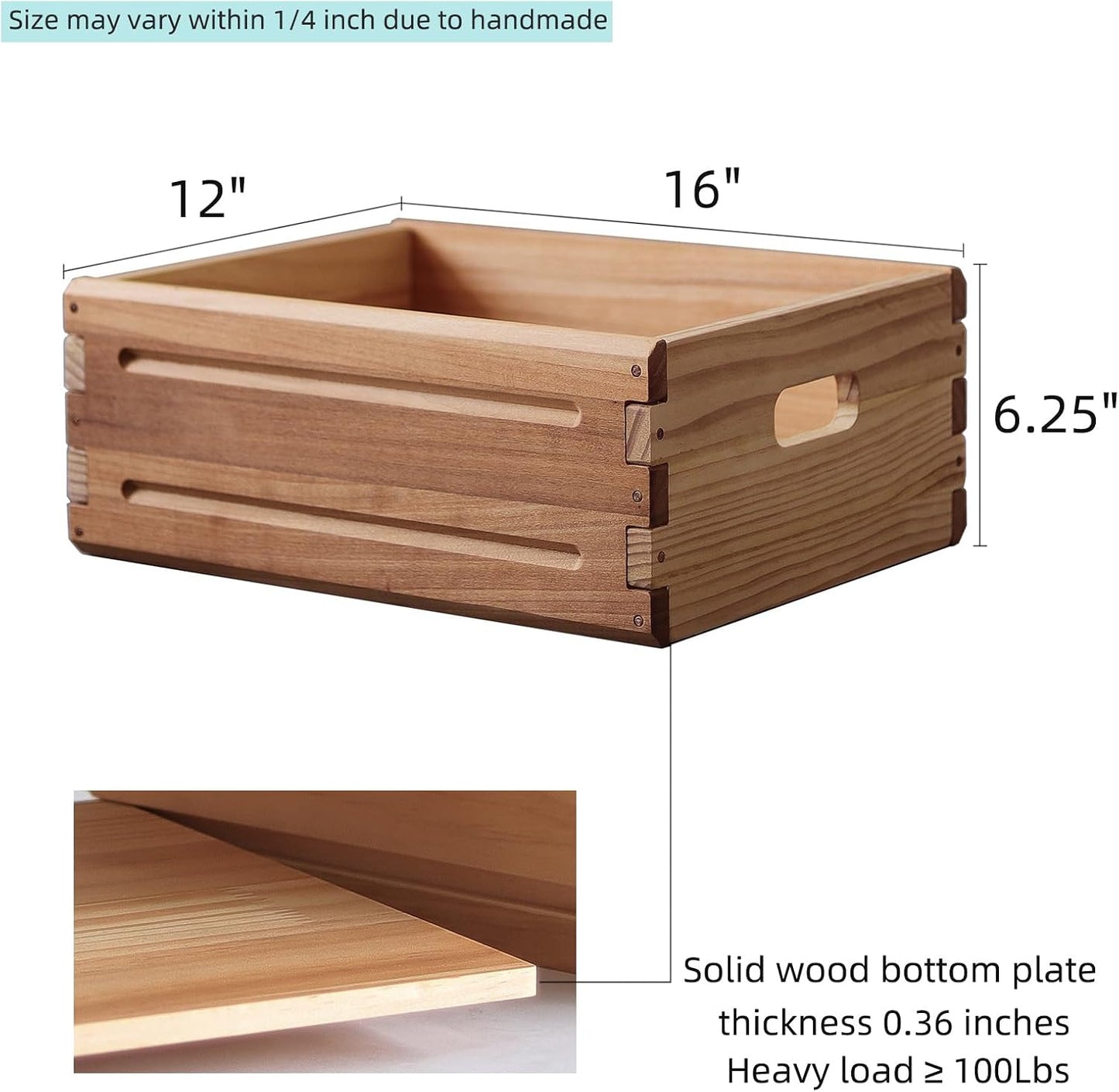 Caja de madera 16x12x6.25" con asas estilo granja