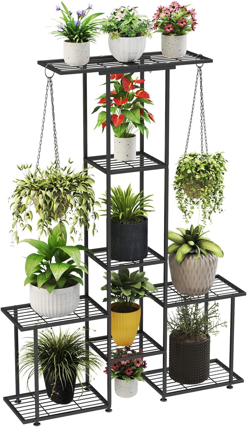 Soporte plantas colgante metal 6 niveles jardín negro