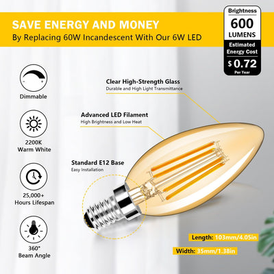 12 Pzas Bombillas LED E12 Regulables 2200K