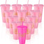 Vasos plástico cumpleaños 24oz con tapa pajita 12pzas Rosa
