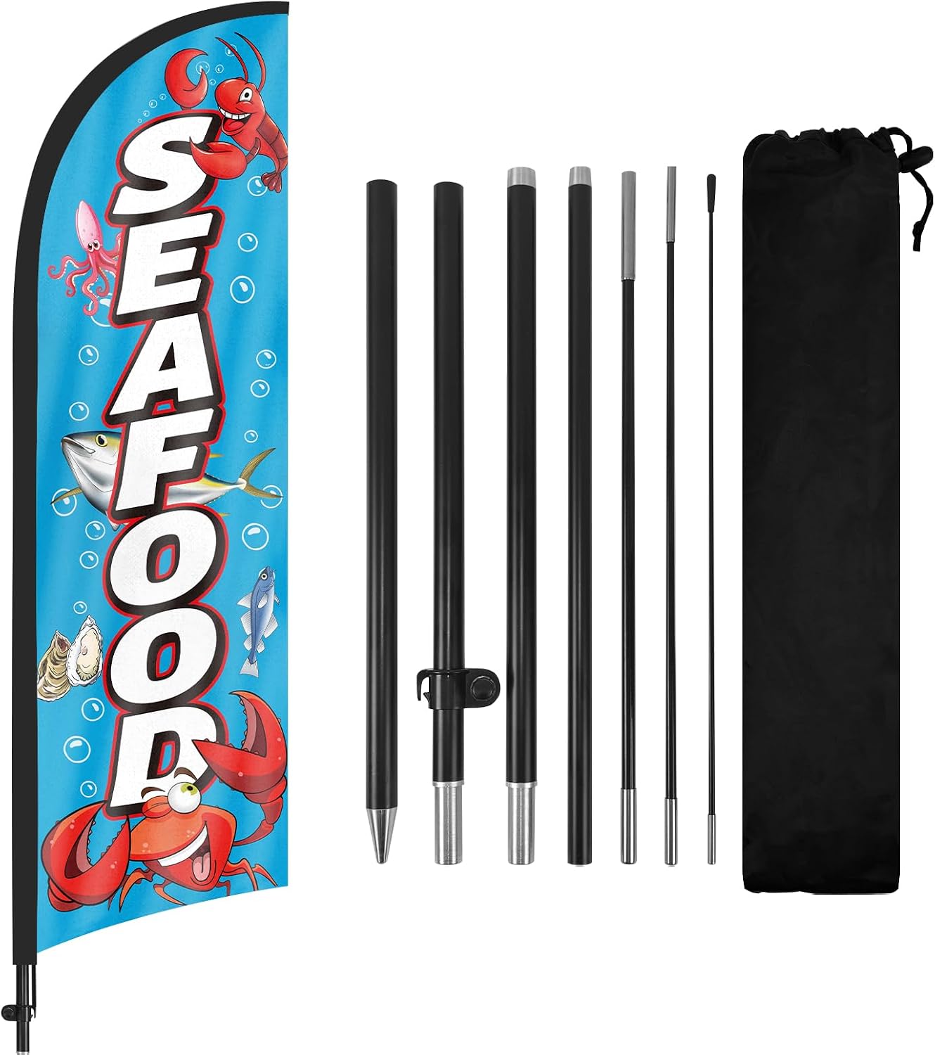 Bandera mariscos poste 8ft letrero playa mercados pescado