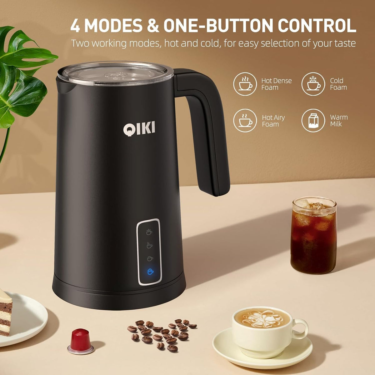 Espumador de leche eléctrico 4 en 1 con 8.5 oz y calentador para café