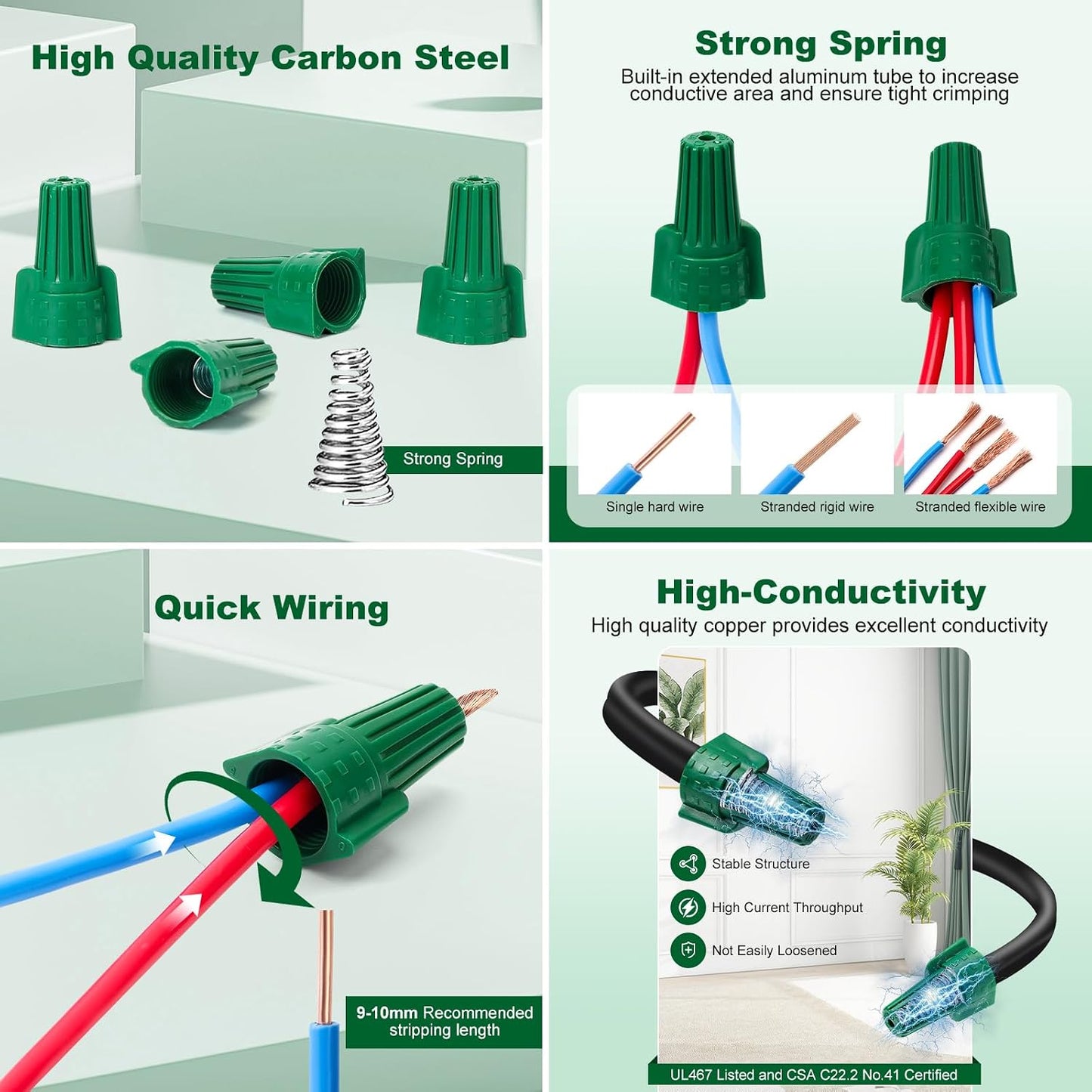 300 Tuercas Alambre Tierra Verdes 14-10 AWG