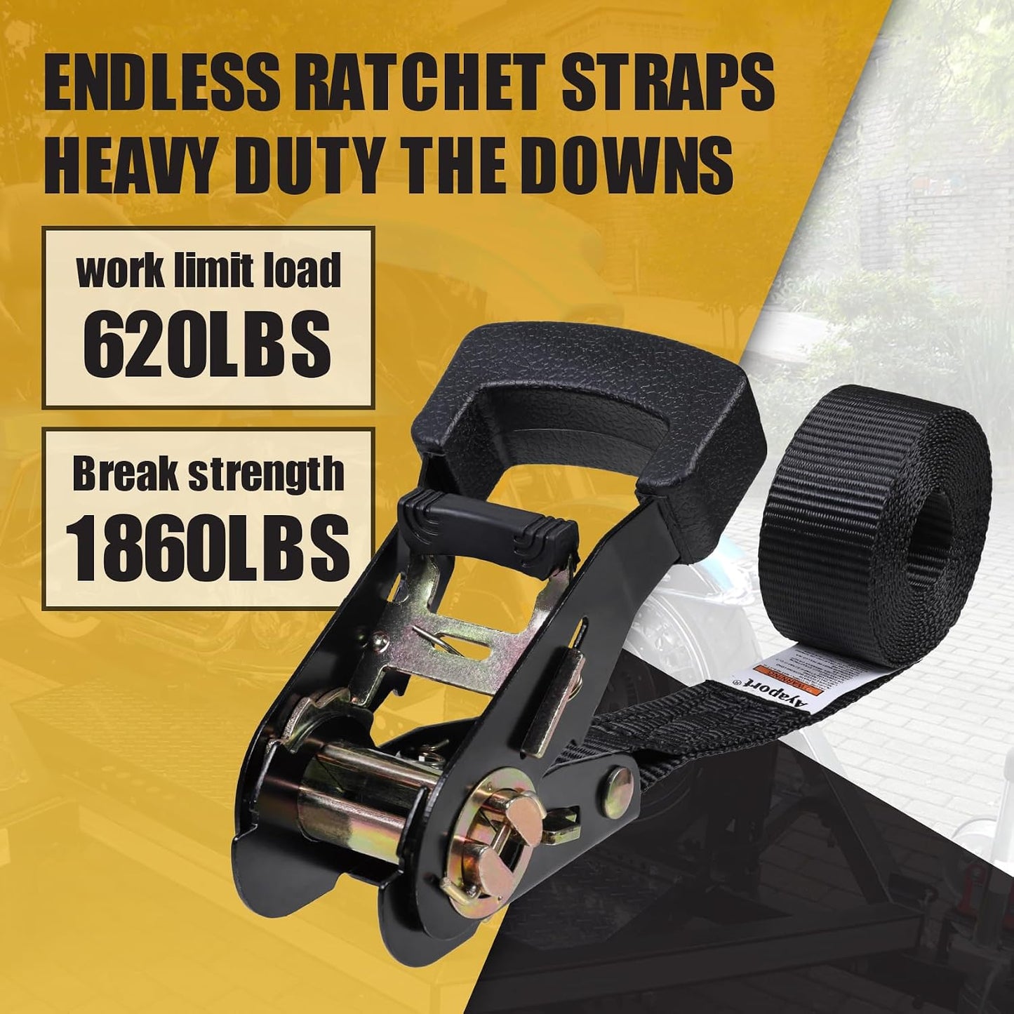 Correas trinquete 1" x8ft 1860lb negras carga