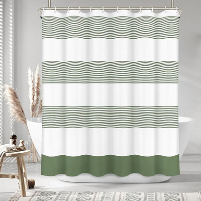 Cortina ducha tela rústica rayas 72x72pulg color verde