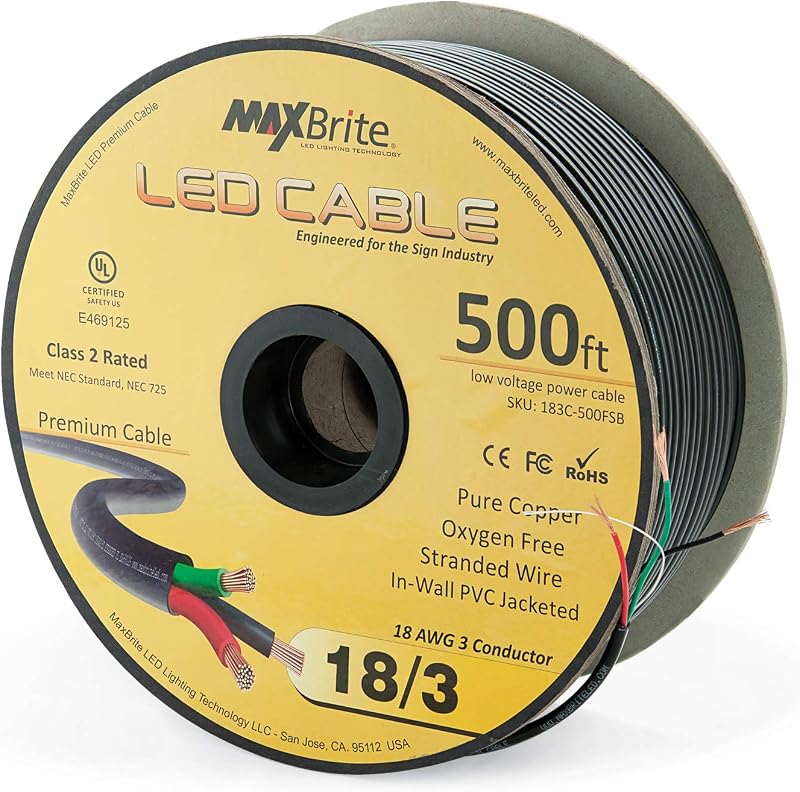 Cable LED 18AWG 500pies 3 conductores funda negra UL