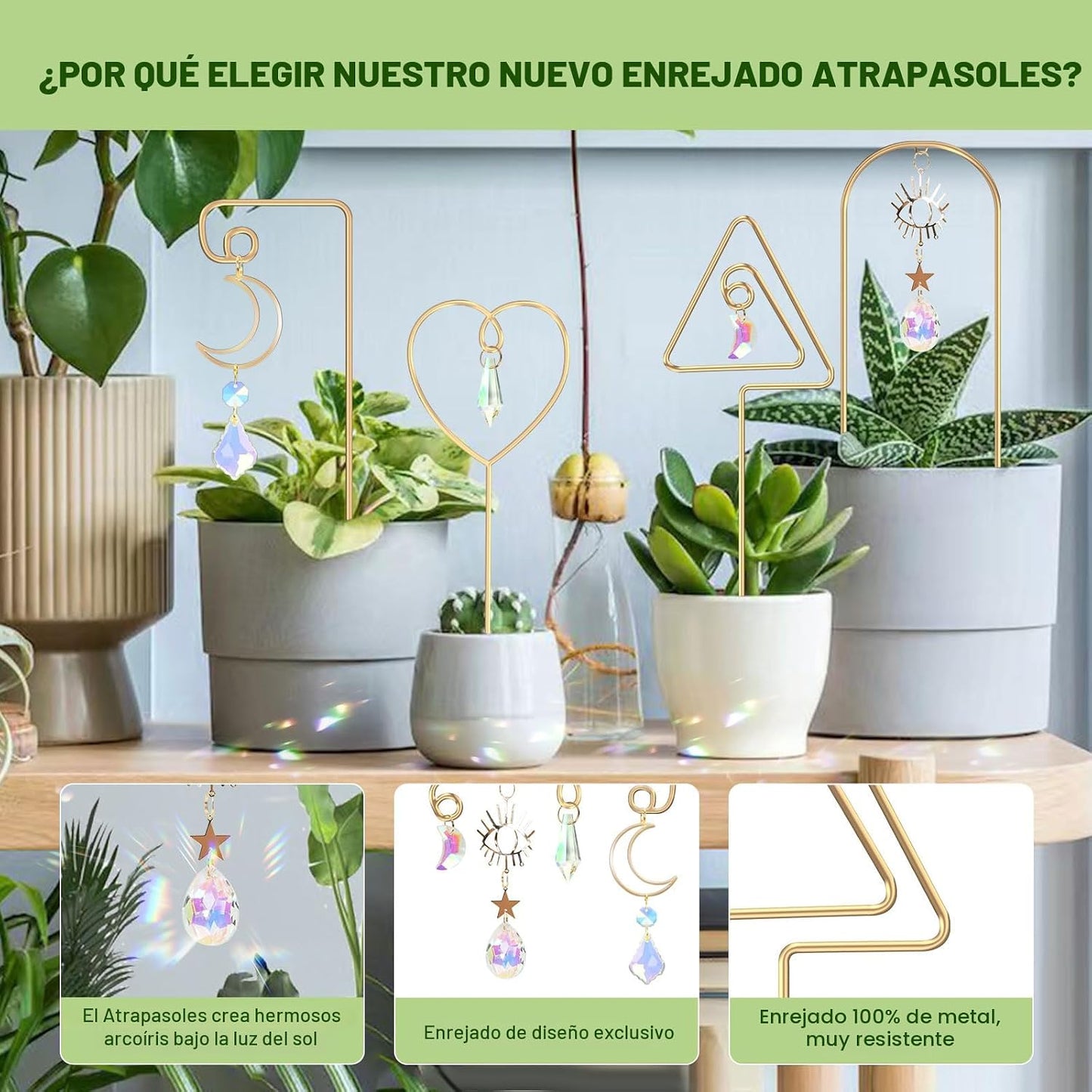 Enrejado para macetas con atrapasoles de cristal colorido 14pulg