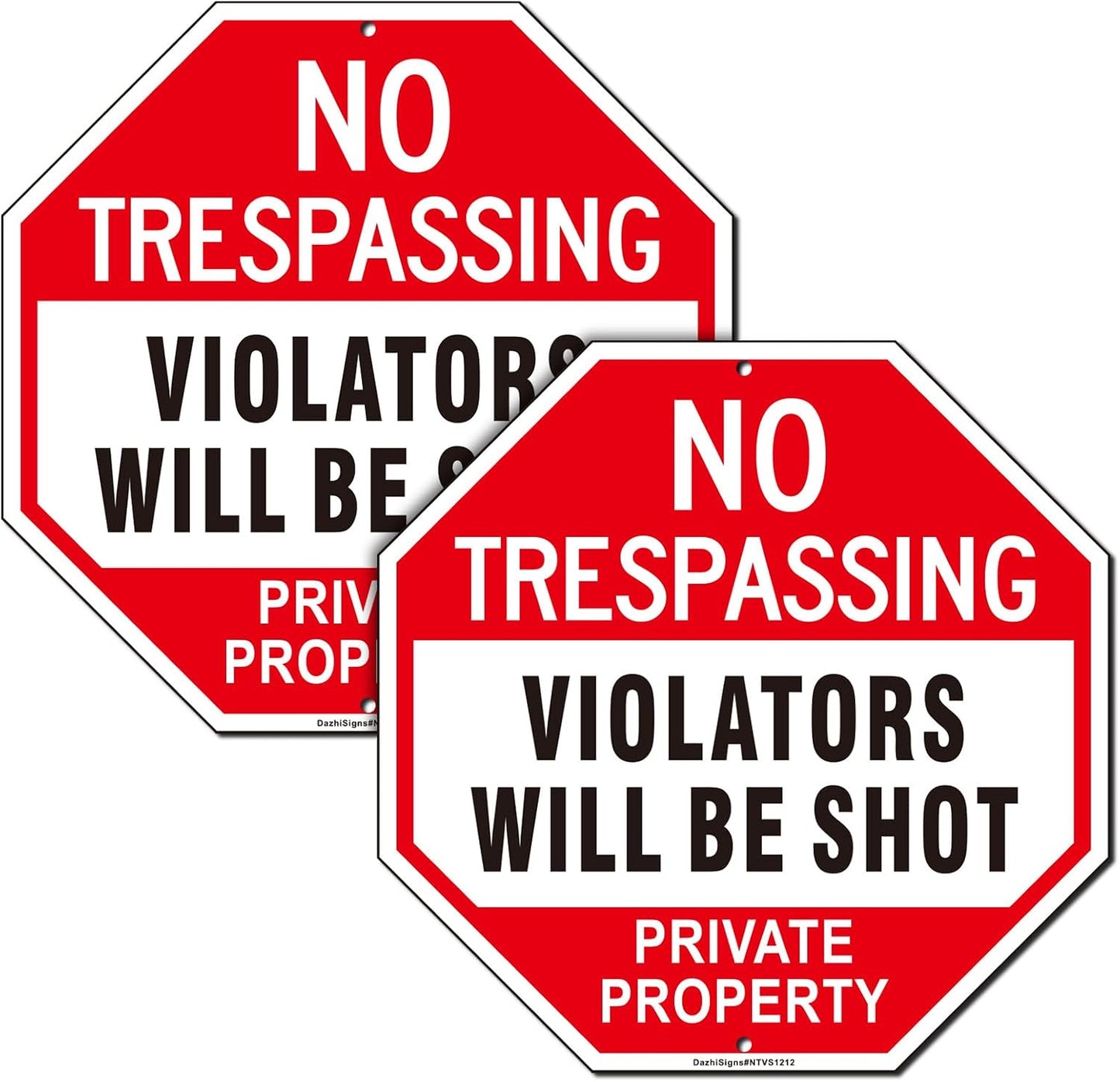 Letrero No Trespassing 12x12" aluminio reflectante 2 pzas