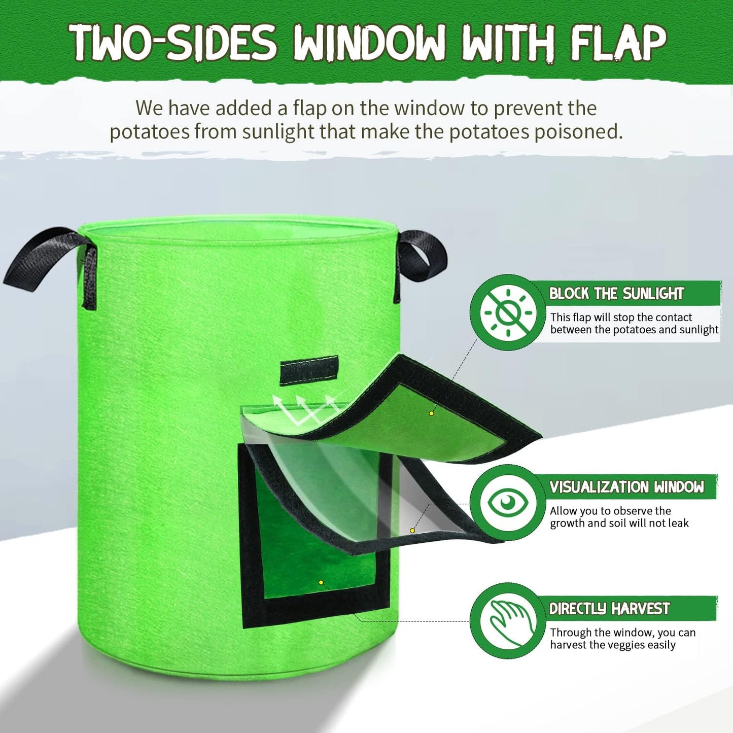 Bolsas cultivo papas 10gal set 6 solapa transpirable