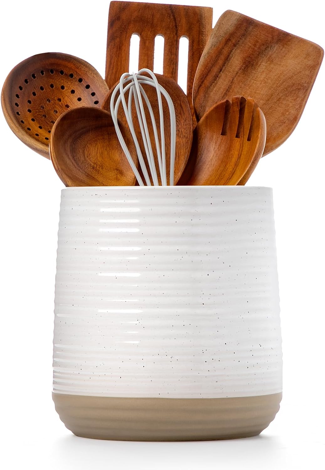 Soporte cerámica utensilios cocina 6.8pulg estilo rústico blanco