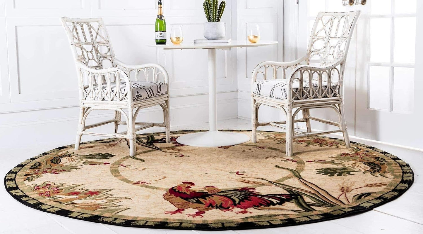Alfombra área granja redonda 3ft3" crema/negro