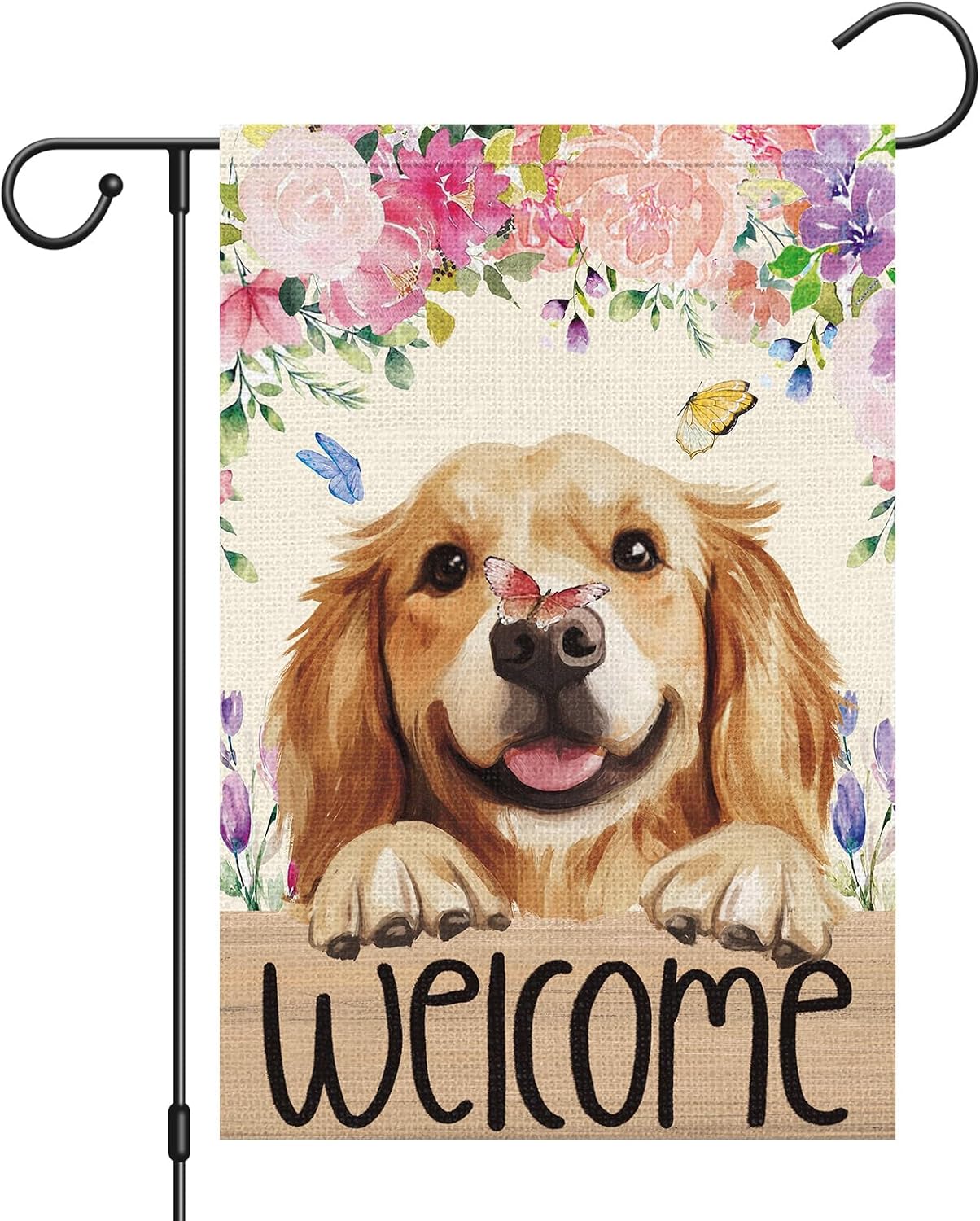 Bandera jardín doble cara 12x18pulg mariposa golden retriever