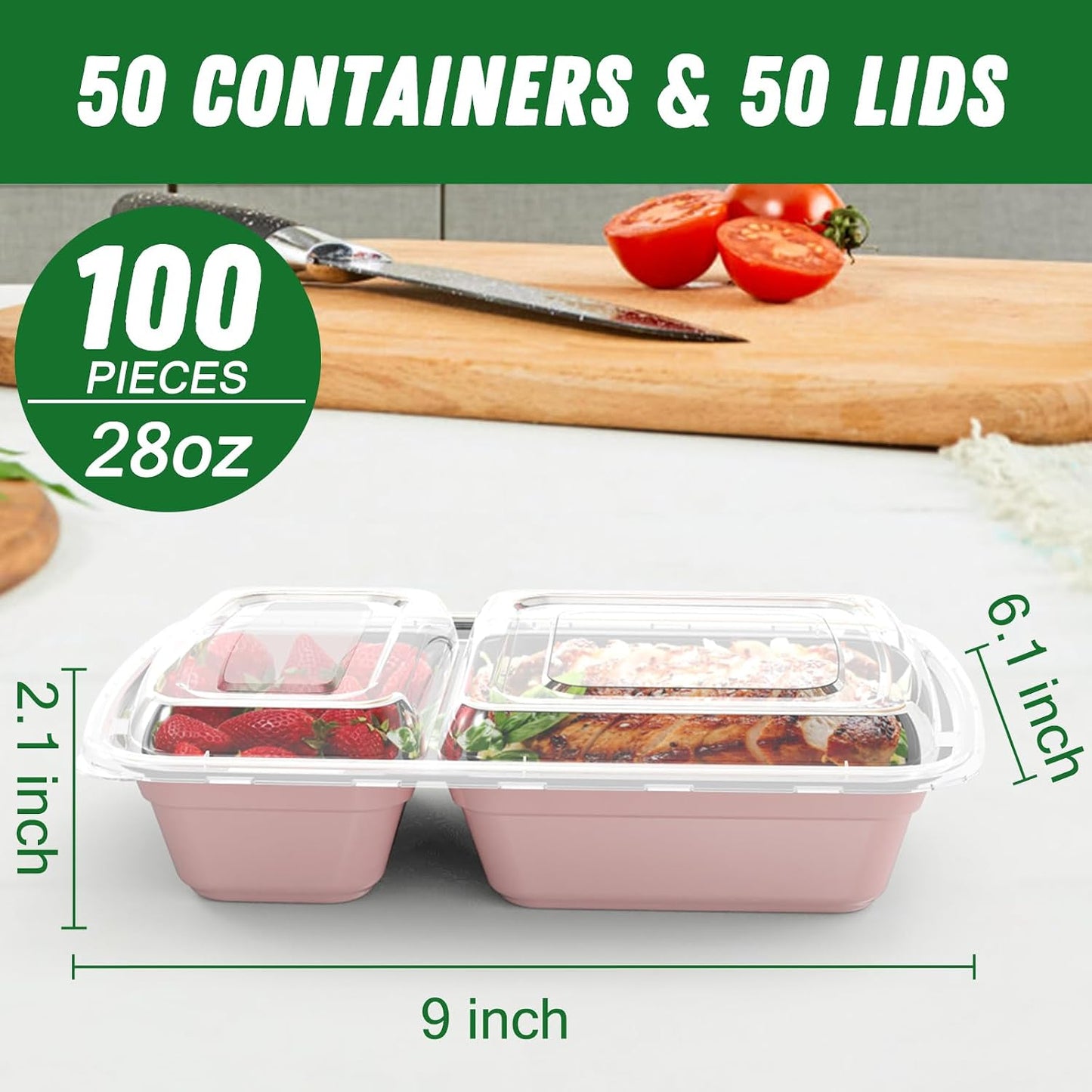 50 Pzas Contenedores 28oz Reutiliz. 2 Compartimentos