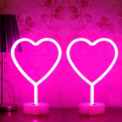 Letrero neón corazón rosa 2 luces LED USB boda regalo mujer