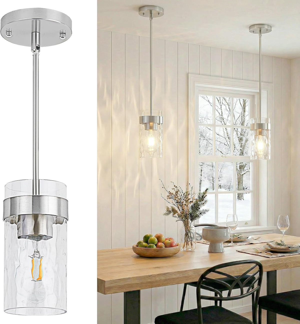 Lámpara colgante vidrio ondulado níquel cocina comedor