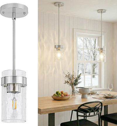 Lámpara colgante vidrio ondulado níquel cocina comedor