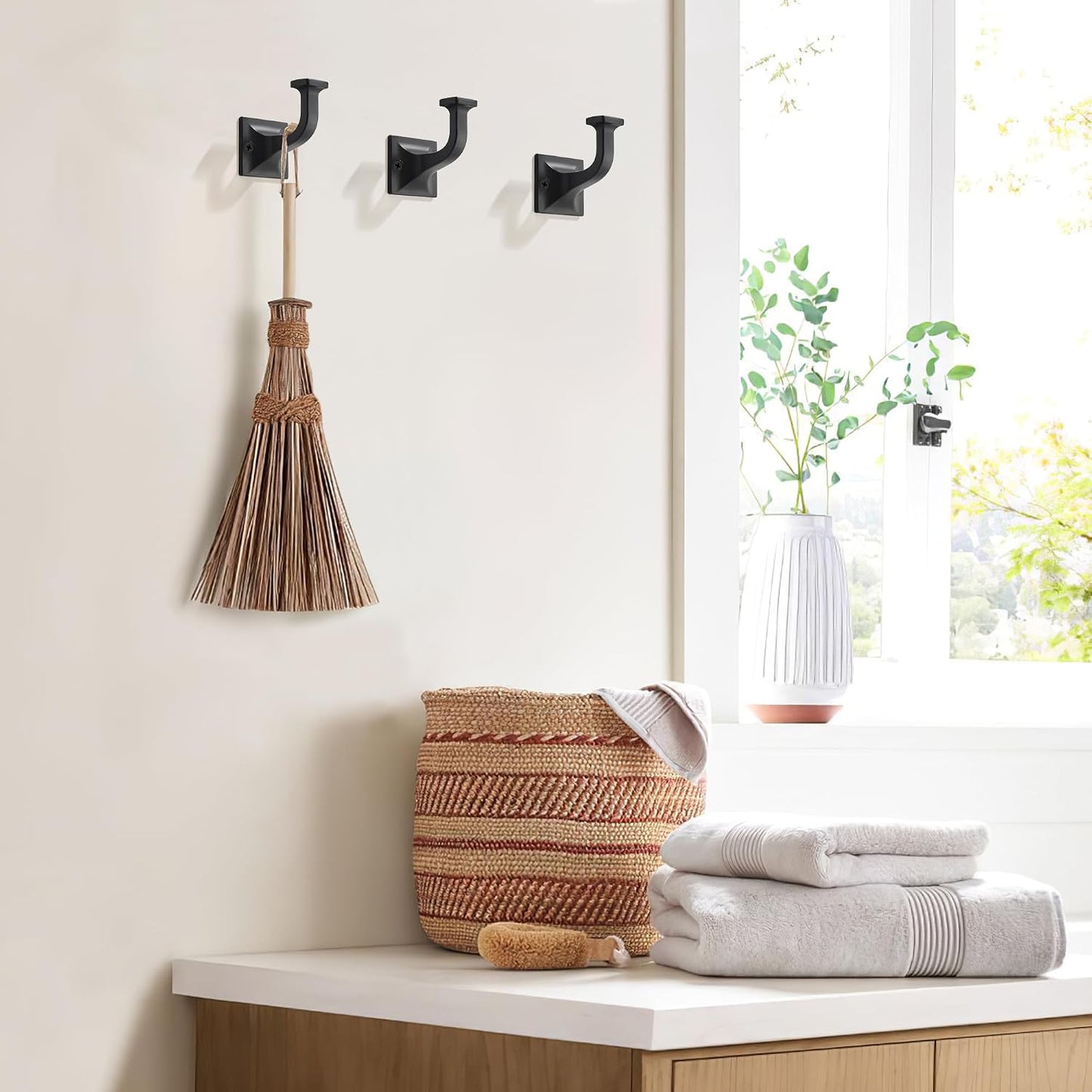 3 Ganchos Pared Negro Mate para Baño Dormitorio