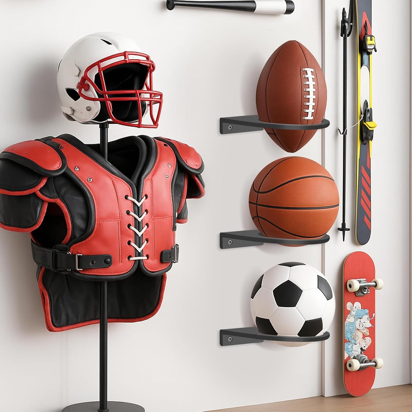 2 Soportes Baloncesto Negro Estante Pared Pelotas UV