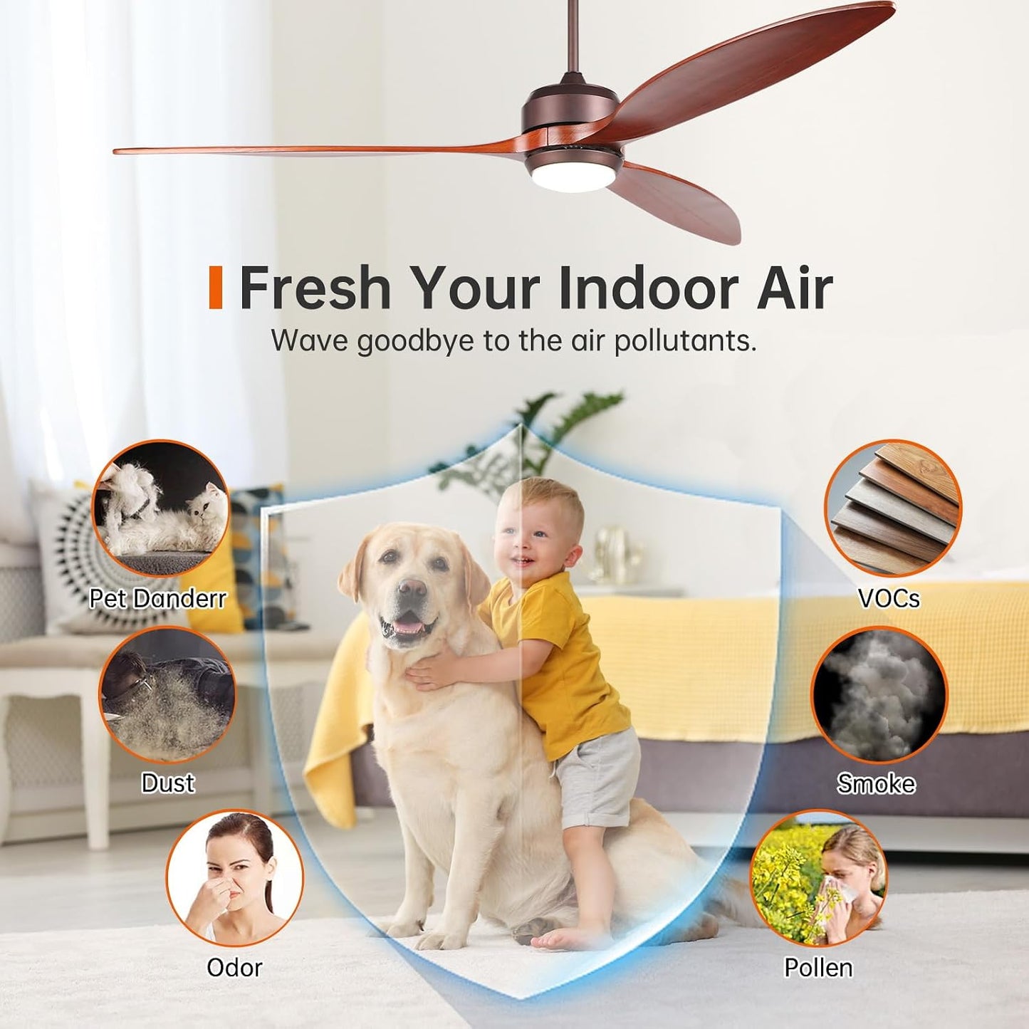 Ventilador techo madera nogal 65pulg luces control remoto