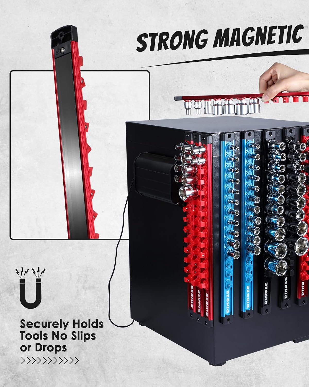 Organizador magnético dados aluminio cajón herramientas con 2 clips