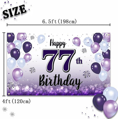 Decoración cumpleaños 77 globo morado cartel grande