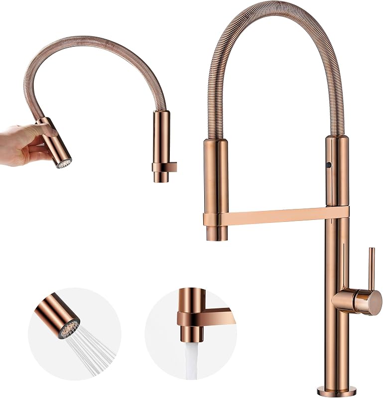 Grifo cocina magnético rociador doble función giro 360 oro