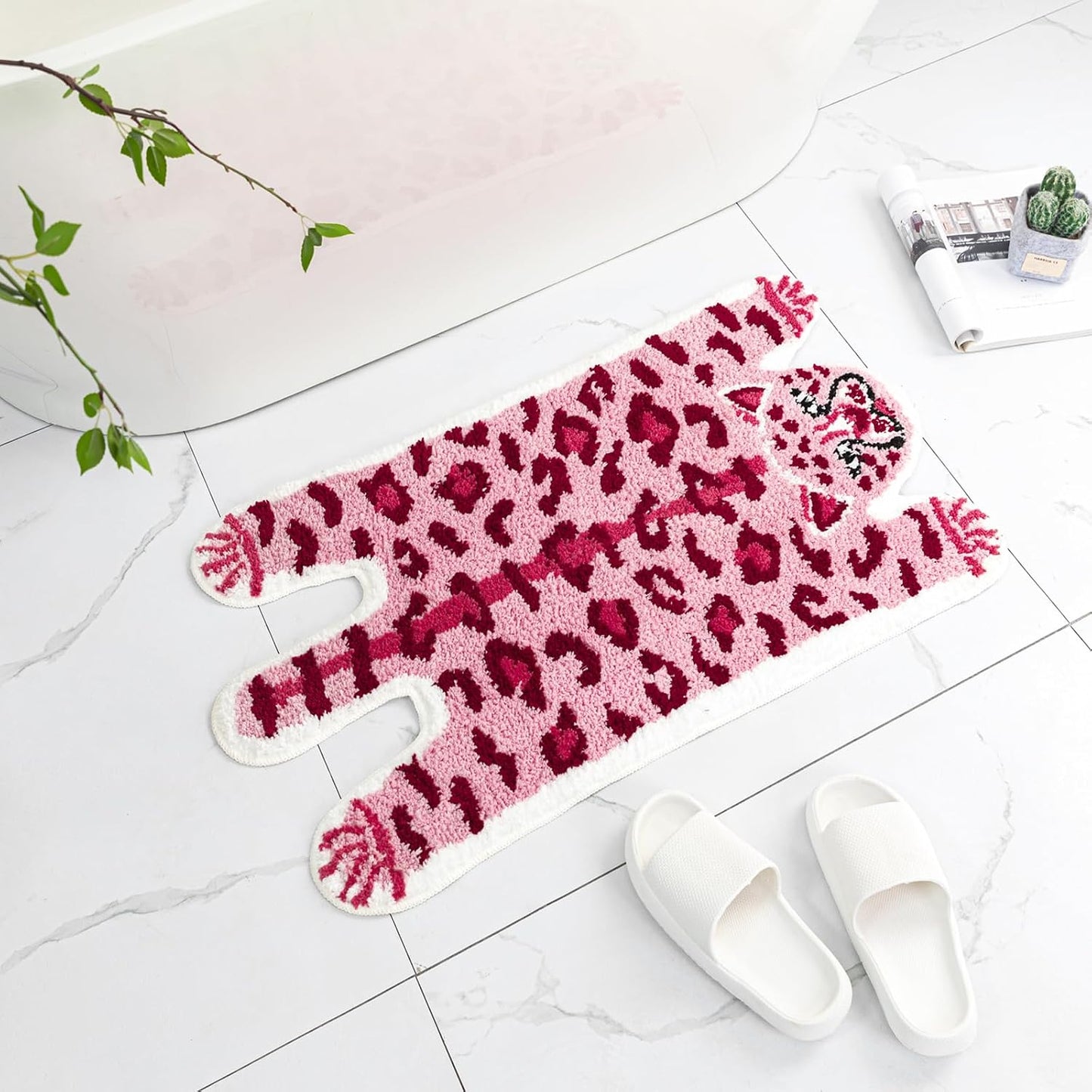 Alfombra baño leopardo tigre rosa antiderrap microfibra