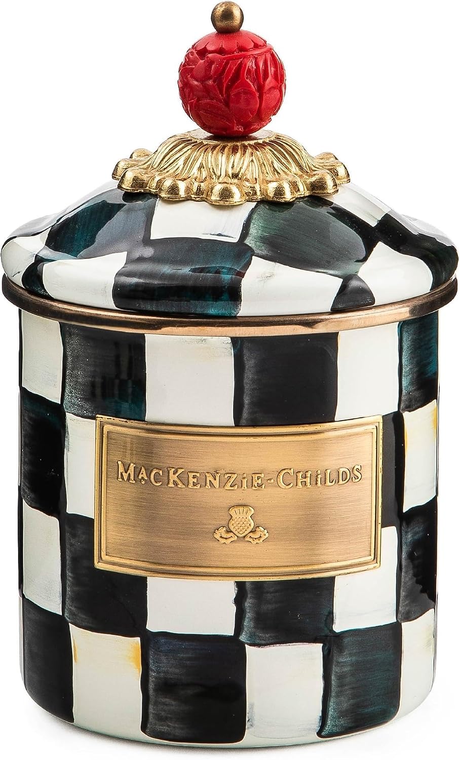Recipiente esmaltado Courtly Check blanco y negro con tapa