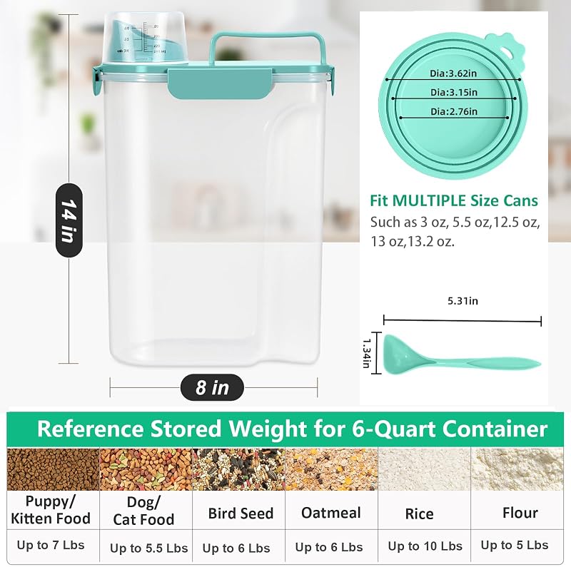 Contenedor alimento mascotas 5-7lb con tapa lata y cuchara