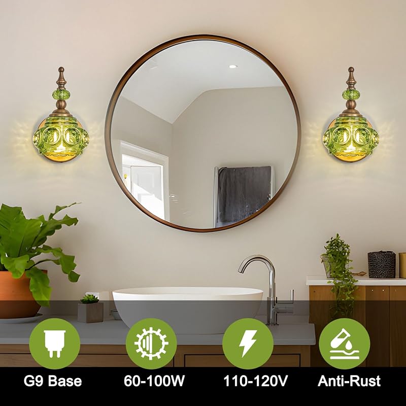 Aplique pared vintage lámpara cristal verde dormitorio