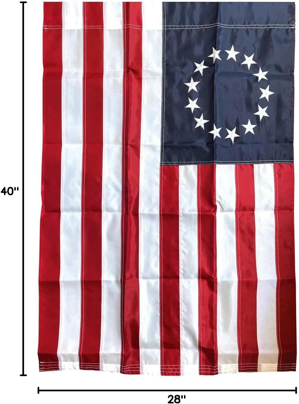 Bandera vertical Betsy Ross 28x40" rojo blanco azul