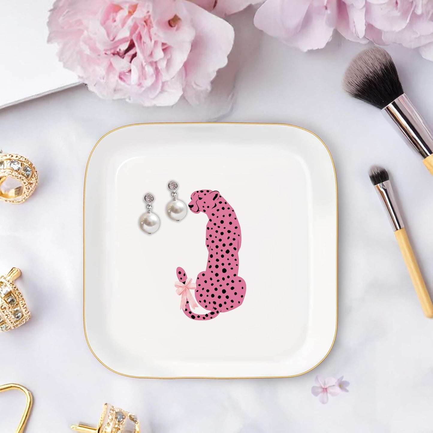 Bandeja cerámica joyas estampado guepardo rosa