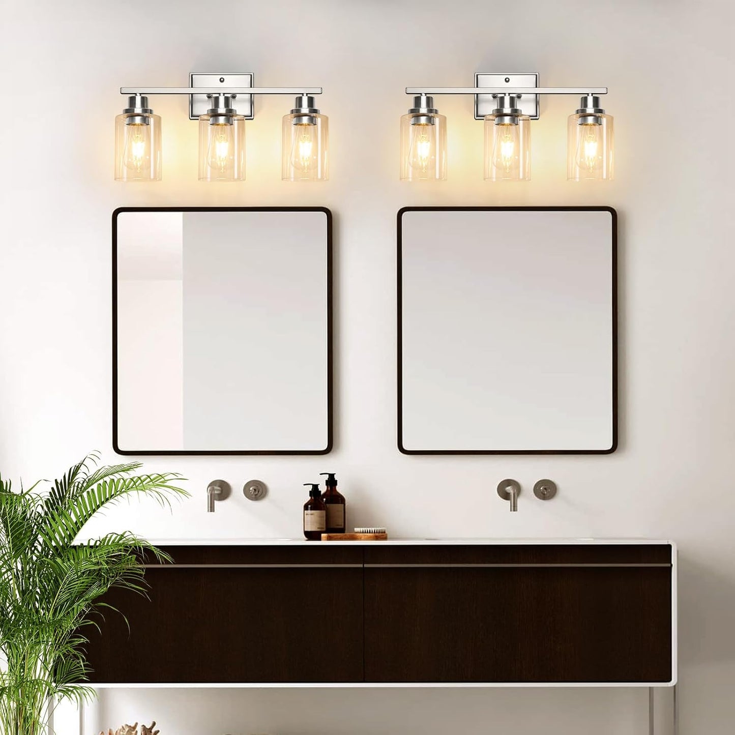 Lámpara baño 3 luces níquel cepillado vidrio transparente
