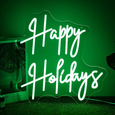 Letrero neón LED verde USB Happy Holidays para dormitorio