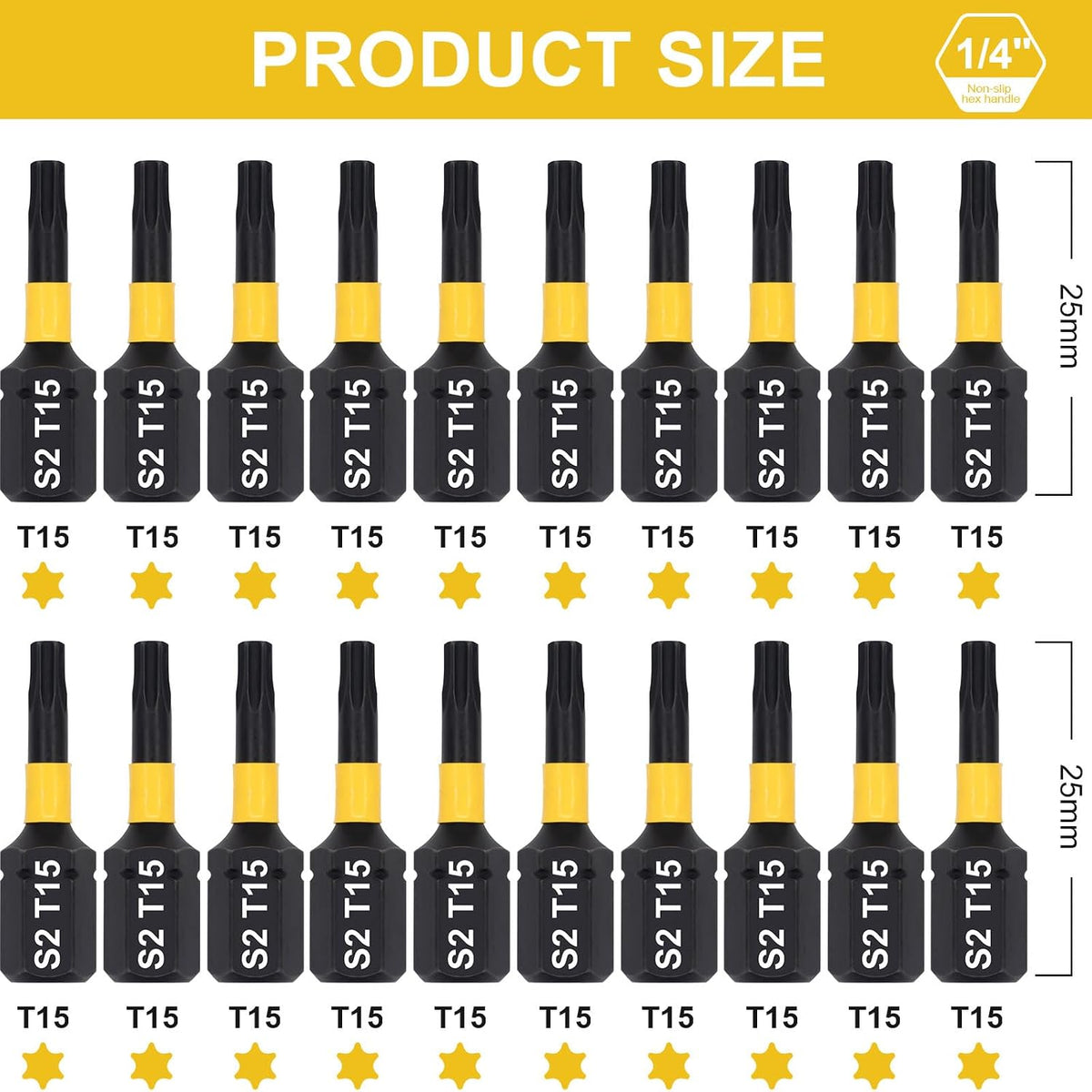 Set 20 Pzas Brocas Torx T15 Acero Aleación S2 1pulg