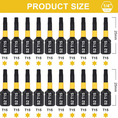 Set 20 Pzas Brocas Torx T15 Acero Aleación S2 1pulg