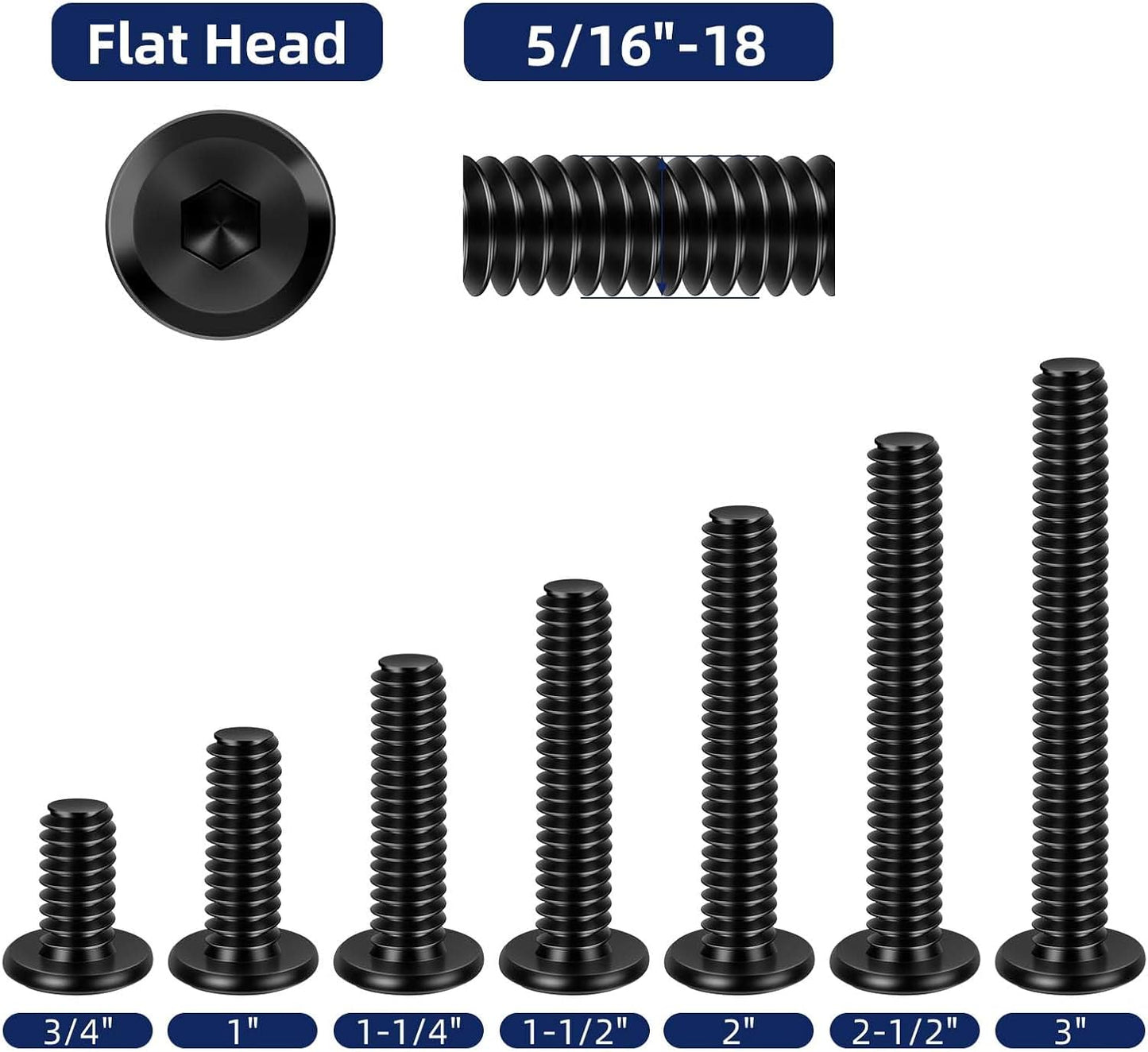 Tornillos cabeza plana 5/16-18x1 pulg acero inox 18-8 negro 10uds