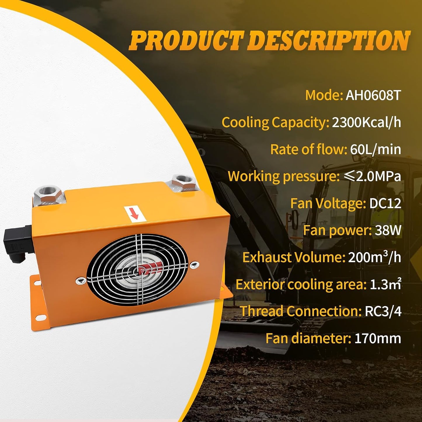 Enfriador aceite hidráulico 12V 38W 60l/min