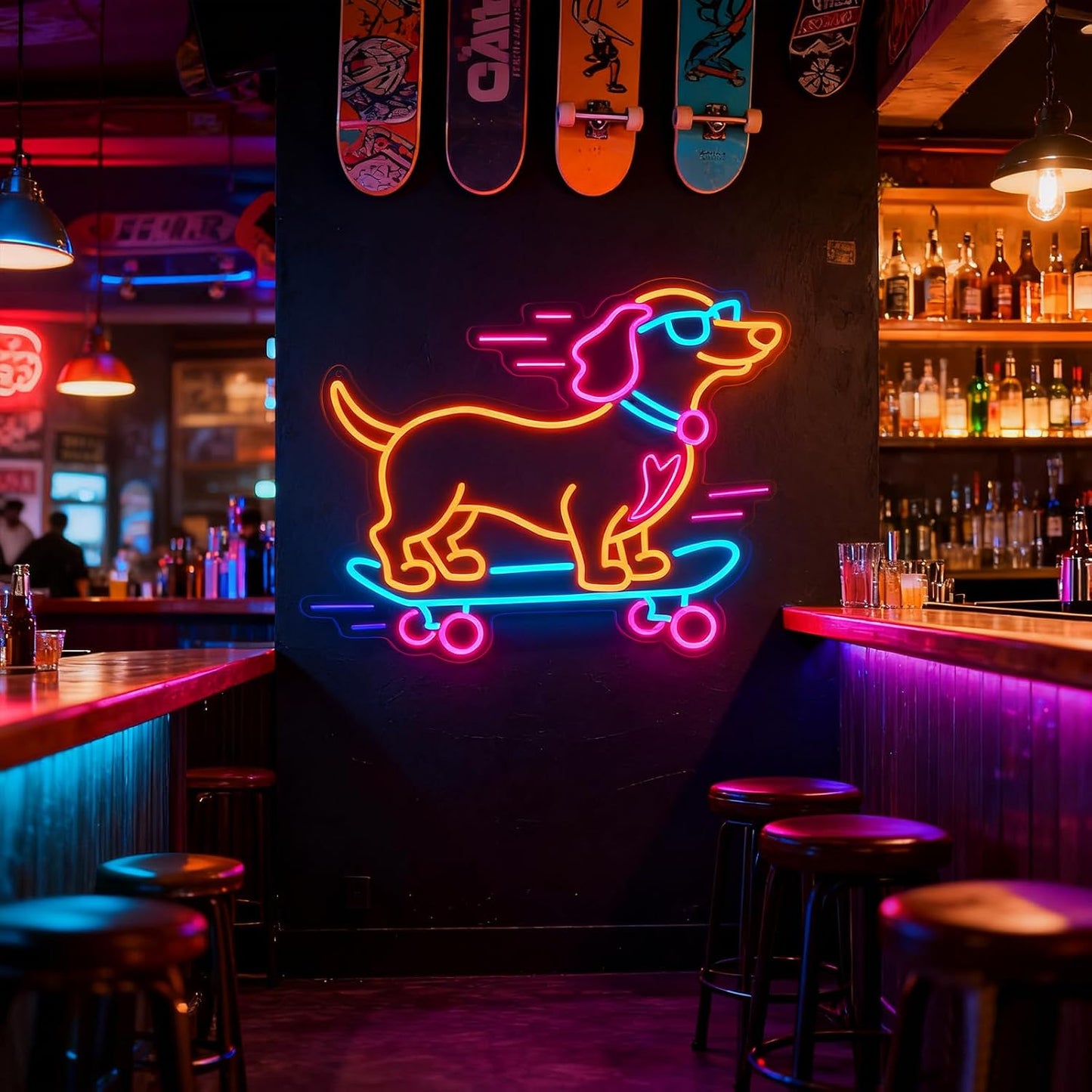 Letrero neón perro salchicha luces LED para pared sala bar