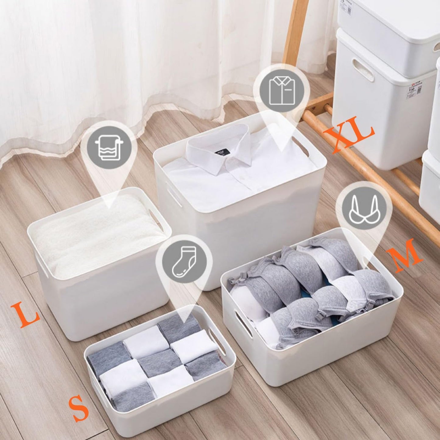 4 Pack Cestas Plástico Blanco con Tapa y Asa para Bebés