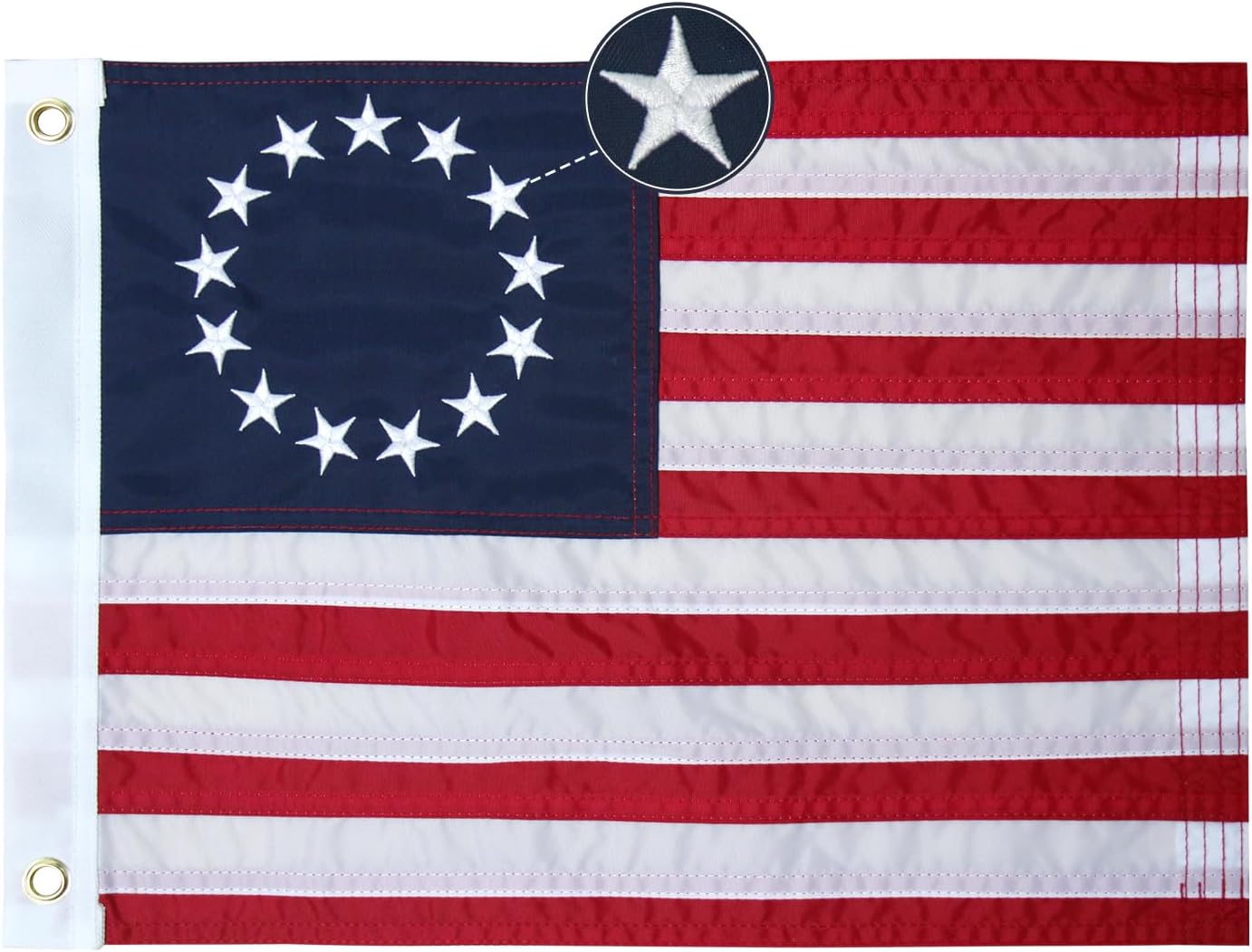 Bandera Betsy Ross 12x18" doble cara 13 estrellas